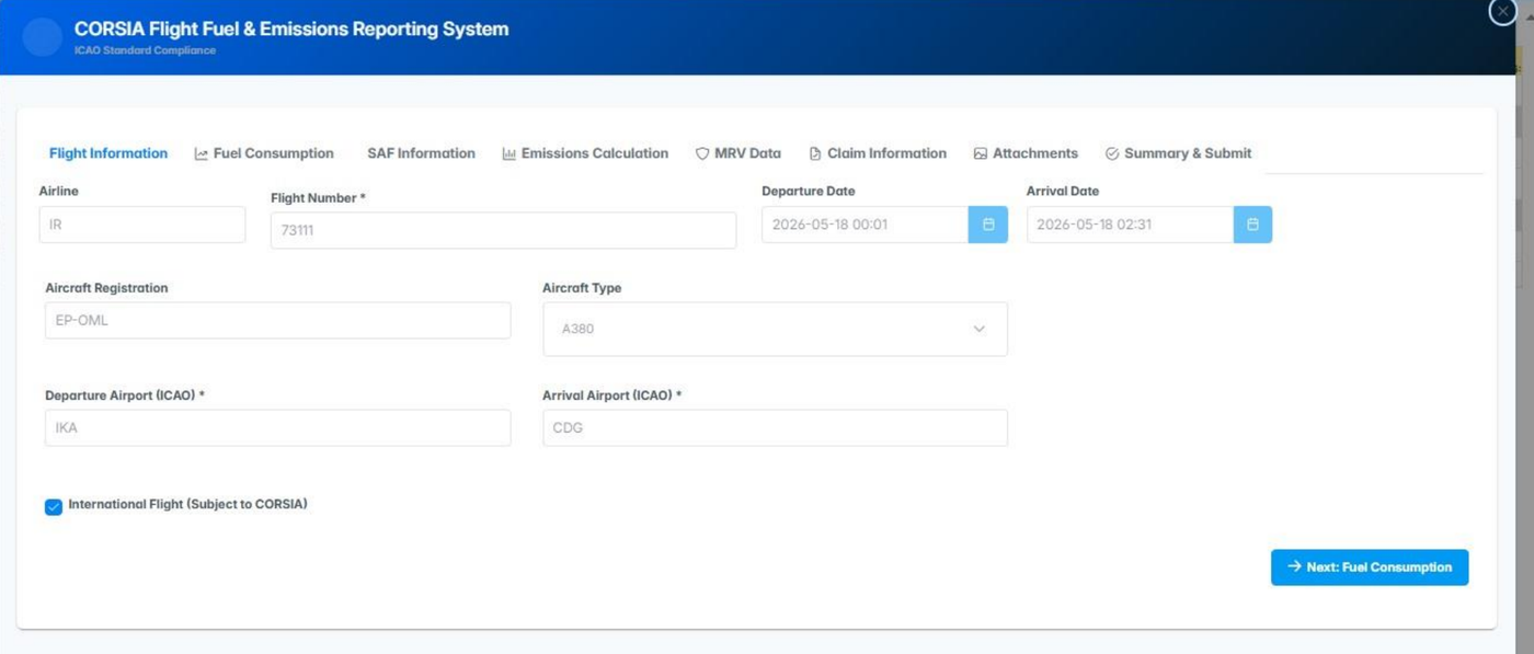 Melorin CORSIA reporting workflow